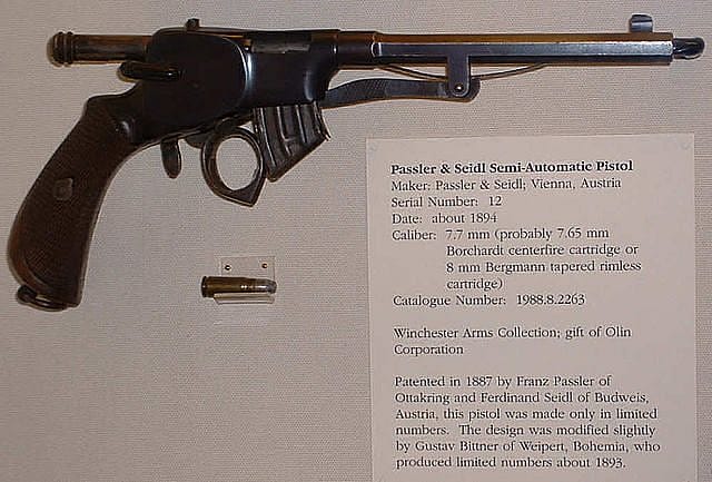 Passler & Seidl Semi-Auto Pistol. Gift of Olin Corporation, Winchester Arms Collection. 1988.8.2263
