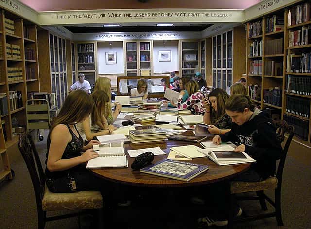 Greybull High School students researching in the McCracken Research Library