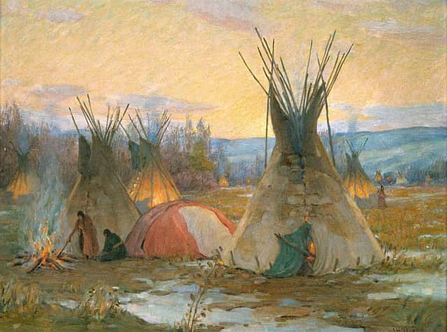 Joseph Henry Sharp's "Squaws Preparing Sweat Teepee; [Preparing for the Medicine Sweat]," ca 1922. 5.74