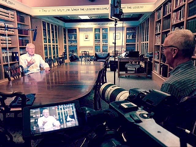 BBC filming, Alan McFarland interviewing Peter Hassrick.