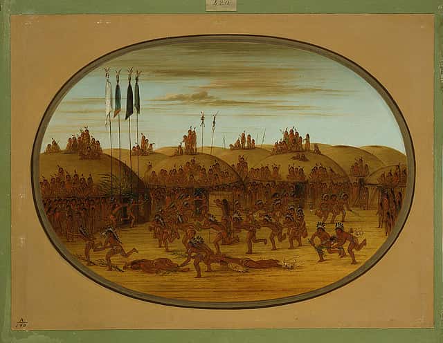 George Catlin (1796-1872). "The Last Race, Mandan (Eeh-K'na-K'nah-Pic)," ca. 1855-1870. Oil on paperboard. Gift of Paul Melon. 28.86