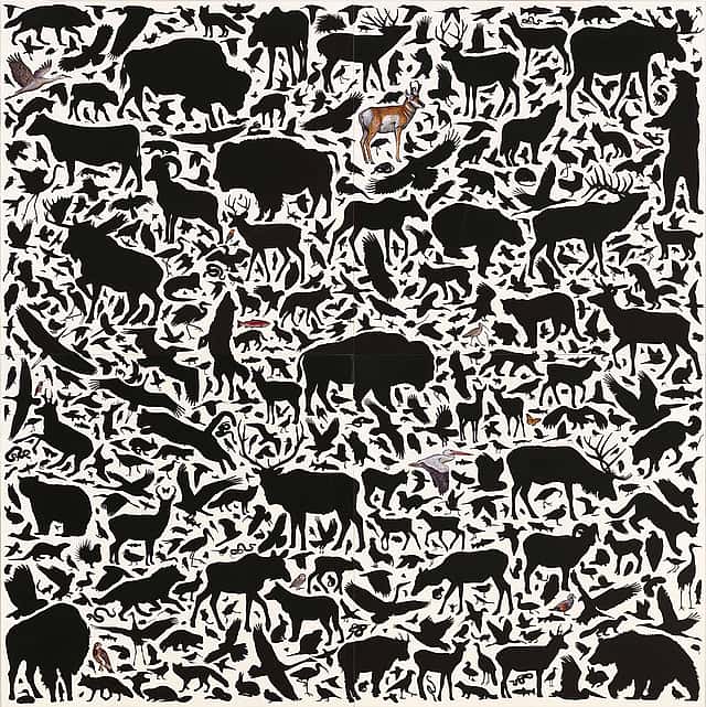 James Prosek. Yellowstone Composition No. 1, 2016. Mixed media on wood panel. William E. Weiss Memorial Fund Purchase. 3.16.1 (Photography: Tim Nighswander/IMAGING4ART)