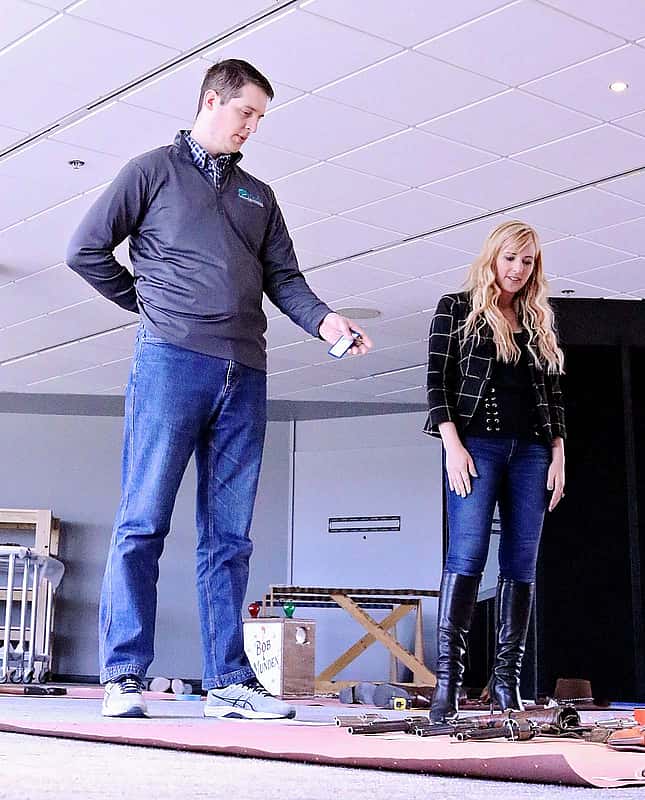 Danny Michael & Ashley Hlebinsky considering objects for exhibit.