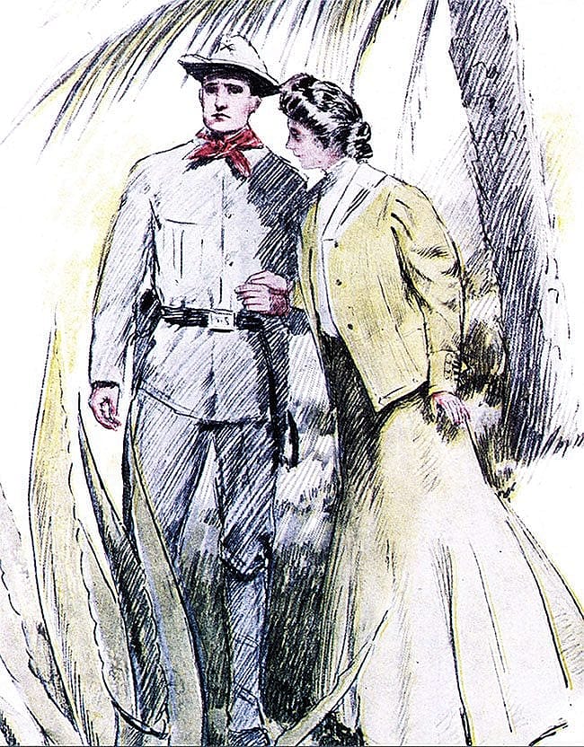 William E.B. Starkweather (1876-1969). "He could plainly hear their voices, almost their words," illustration by William E.B. Starkweather for "Captured: The Story of Sandy Ray," by Gen. Charles King, 1906.