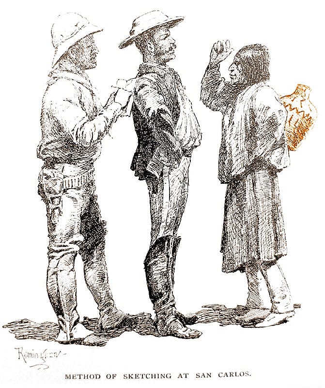 (Fig. 7) Frederic Remington (1861 - 1909). "Method of Sketching at San Carlos," "Century Magazine" illustration, July 1889. Reproduction courtesy the author.