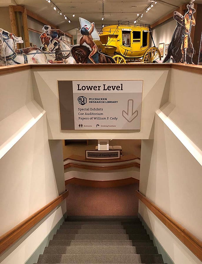 Stairs at back of Buffalo Bill Museum, leading to McCracken Research Library