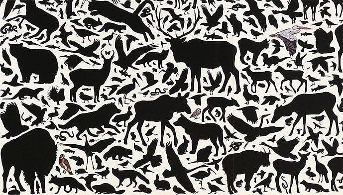 James Prosek. Yellowstone Composition No. 1, 2016. Mixed media on wood panel. William E. Weiss Memorial Fund Purchase. 3.16.1 (Photography: Tim Nighswander/IMAGING4ART) (detail)