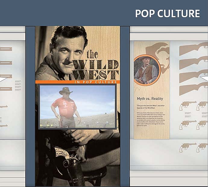Design drawing for the Wild West in pop culture exhibit in the new Cody Firearms Museum.