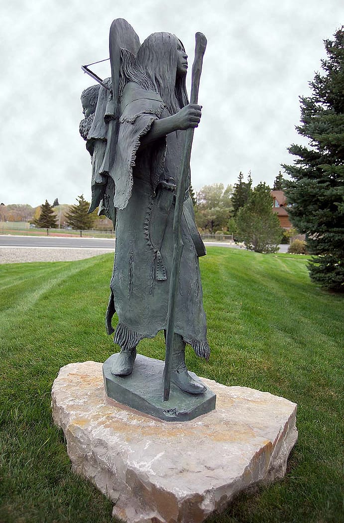Richard V. Greeves (b. 1935). "Bird Woman (Sacajawea)," 2001. Bronze, cast number 5 of edition of 10, 72 x 24 x 16 inches. Gift of Carlene M. Lebous and C. Harris Haston and of Keith and Bobbi Richardson. 10.05