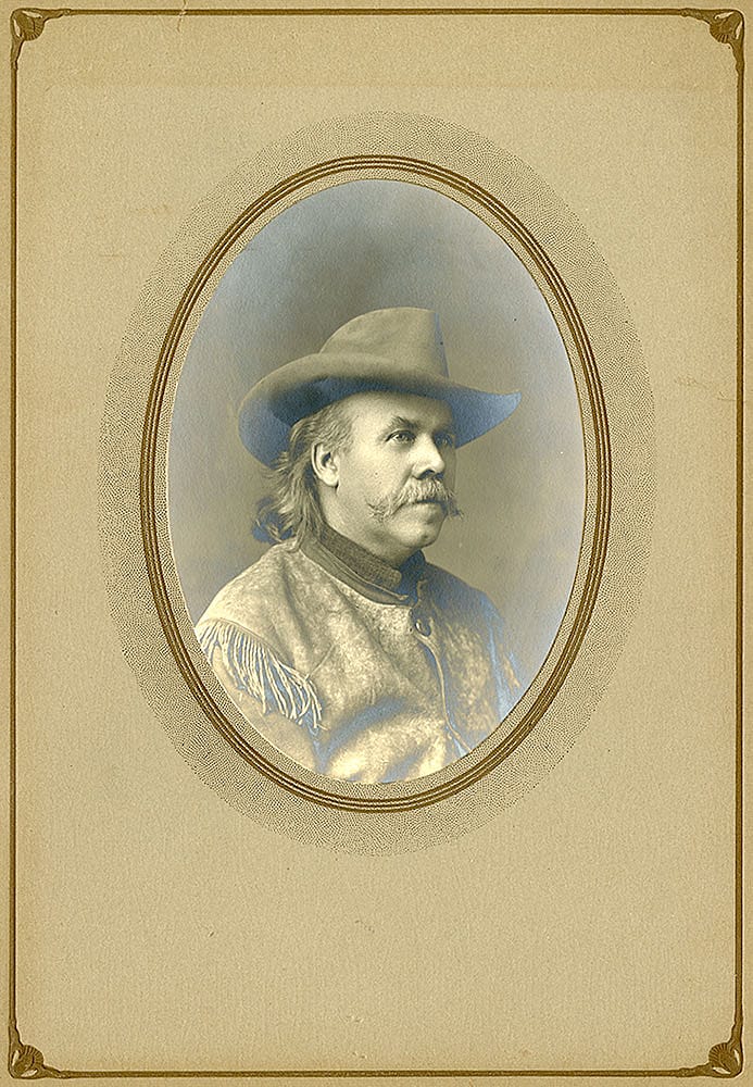 William A. Bell, circa 1900. One Iowa journalist noted that Bell often wore western attire and was "a picturesque reminder of frontier days." MS 294 Bell Family Collection. P.294.21