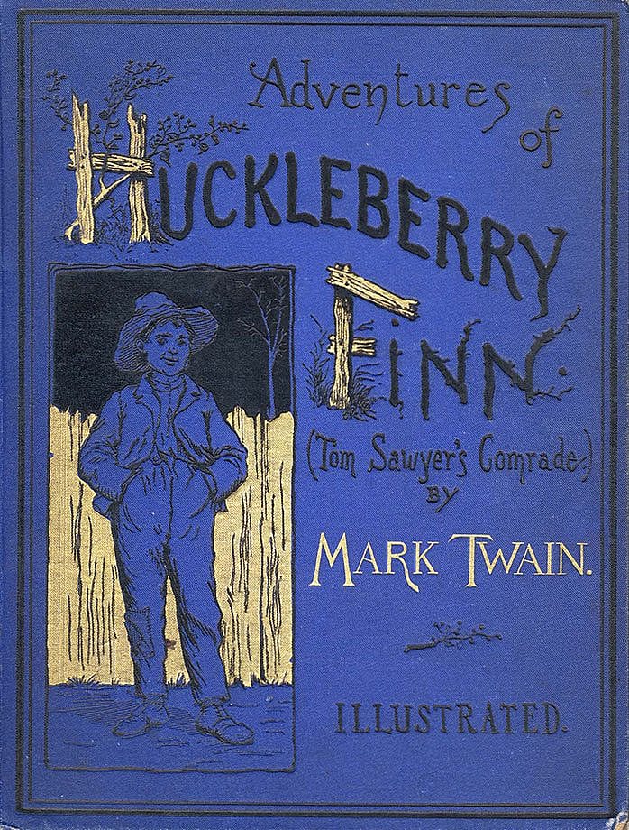 Twain's "Adventures of Huckleberry Finn" (Copyright, 1884, by Samuel L. Clemens; Copyright, 1896 and 1899, by Harper & Brothers; Copyright, 1912, by Clara Gabrilowitsch) is considered by many Twain's masterpiece and certainly indicative of the humor that made him such a popular lecturer throughout the world. Courtesy of the Mark Twain Archive, Elmira College, Elmira, New York.