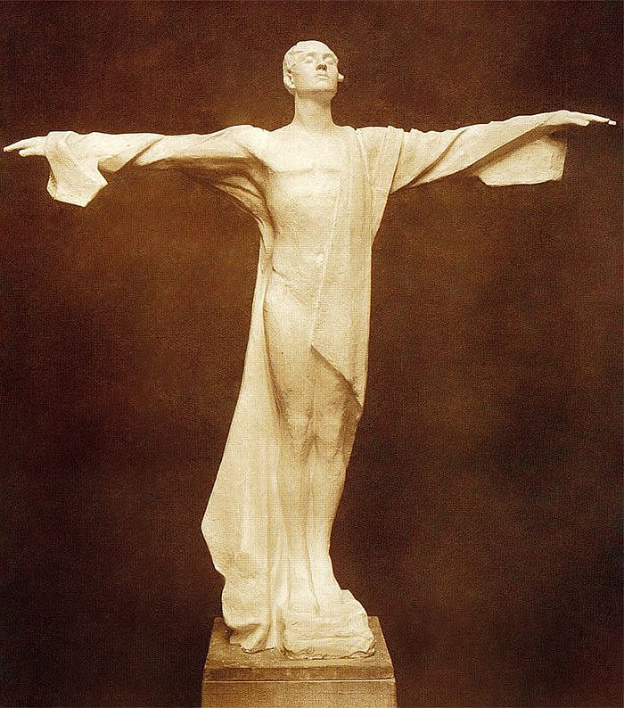 Sepia-tone photographic of Titanic Memorial by Gertrude Vanderbilt Whitney. MS 6 William F. Cody Collection. P.69.1311