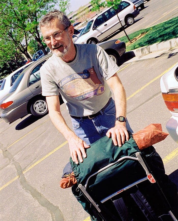Guy Gertsch prepares to take a flight from Las Vegas to St. Louis to start his adventure. "My three kids weren't happy about all this," Gertsch said. He began his journey "200 years to the day, minute, and place that the Corps began its own trek."