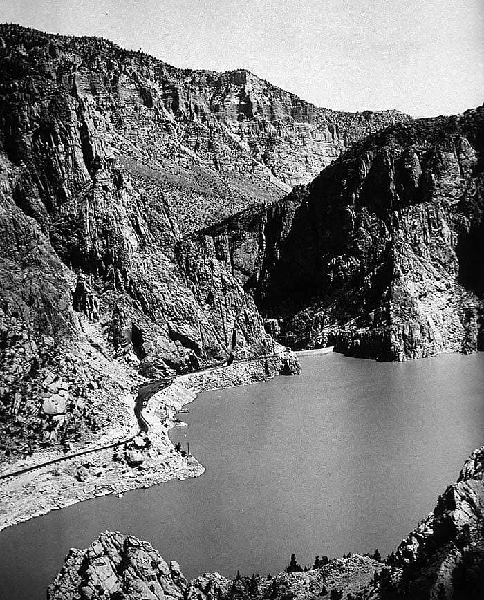 Dams and their reservoirs are invariably included in any discussion of water usage. Jack Richard, Buffalo Bill Reservoir, ca.1950. MS 89 Jack Richard Collection. P.89.3996