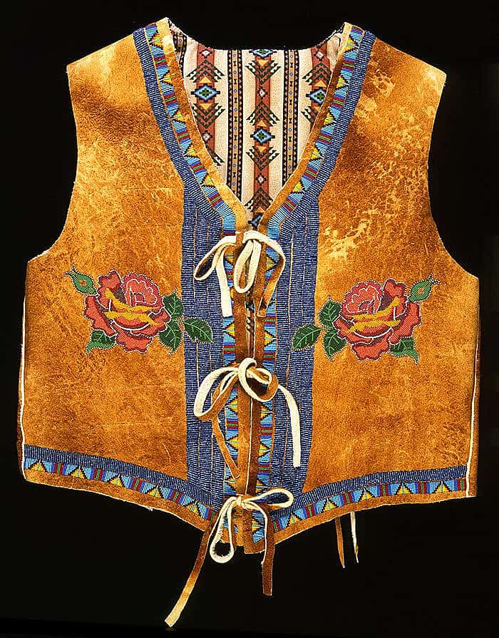 Vest (front), Debra Lee Stone Jay, Shoshone Bannock, Fort Hall, ldaho, 2002. Tanned and smoked hide, glass beads. Plains Indian Museum Acquisitions Fund Purchase. NA.202.1008