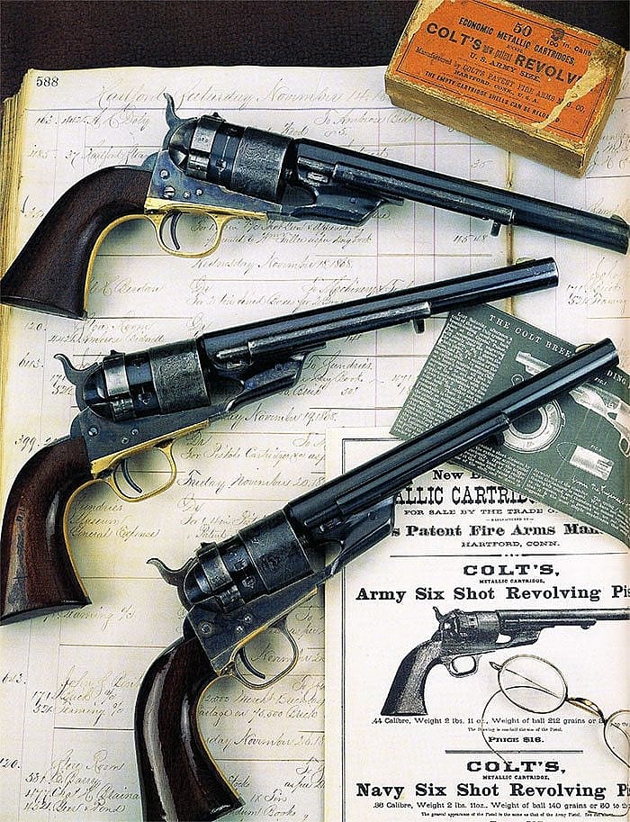 Three Richards conversions of Colt Model 1860 Army revolvers to .44 Colt centerfire caliber. Courtesy K.T. Roes, WordsWorth, as published in "Colt and Its Collectors."