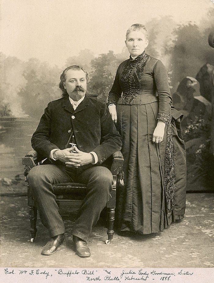 William F. Cody and his sister Julia remained close until his death in 1917. Inscribed "Col. William F. Cody Buffalo Bill and Julia Cody Goodman, Sister/North Platte, Nebraska, 1888." MS 6 William F. Cody Collection. P.69.214