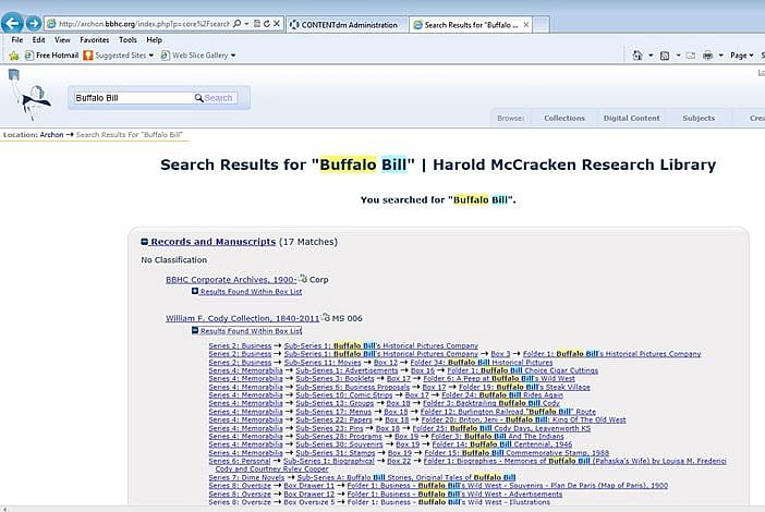 Archon McCracken Home Page-Buffalo Bill Search-Collections-Folder Level