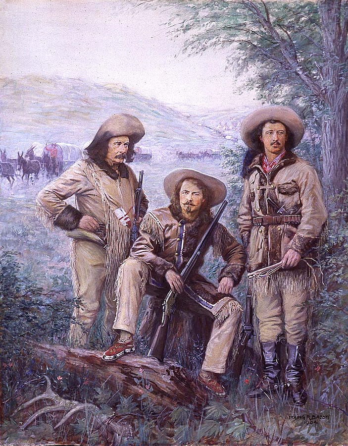Irving R. Bacon (1913-1957). "Pals of 1876, Ned Buntline, Texas Jack, Buffalo Bill," 1904. Watercolor on paper. Museum purchase. 50.69