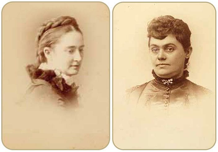 Twain's wife Olivia Louise Langdon Clemens, ca. 1870. (Courtesy the Mark Twain Archive, Elmira College, Elmira, New York.) and Buffalo Bill's wife Louisa Frederici Cody, ca. 1895. (MS 6 William F. Cody Collection. P.69.1791)