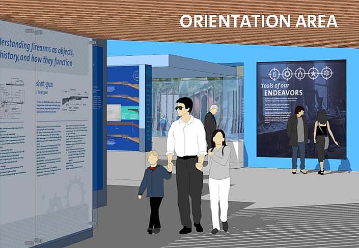 Design drawing of the new Cody Firearms Museum's orientation area.
