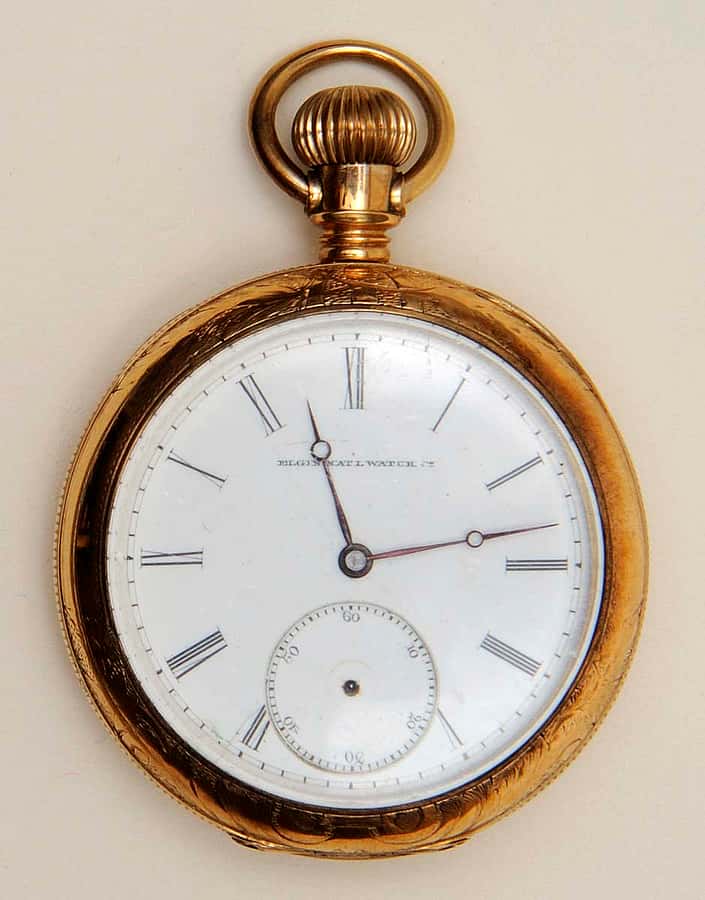 Gold pocket watch, 1885. Elgin National Watch Company, Elgin, Illinois. Gift from the Howard family, in memory of Howell H. Howard. 1.69.6376