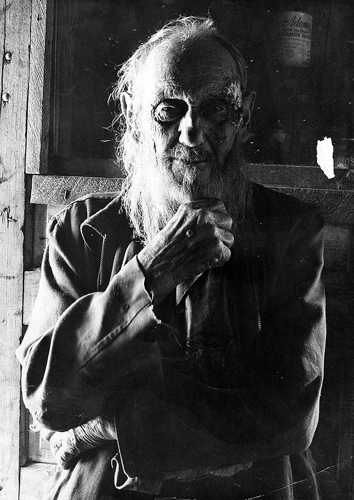Earl McConnell, Yankee Jim Canyon, Gardiner, Montana, June 1973. The prospector and naturalist's rough lifestyle charmed Bama, who wanted to preserve the memory of all the old-time "Earl McConnells" out there. MS 243 James Bama Collection, McCracken Research Library. P.243.00199
