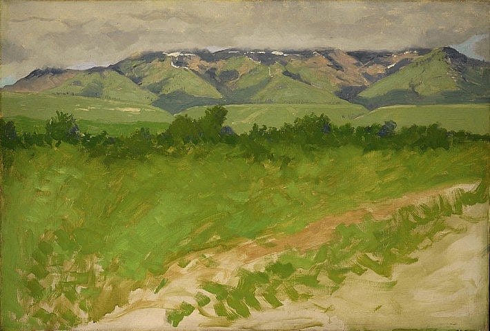 Frederic Remington, "Untitled (Green prairie and mountains with dark clouds)", Gift of The Coe Foundation, 108.67