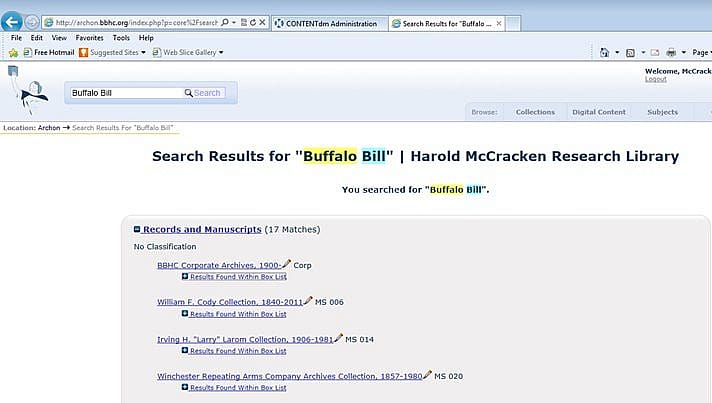 Archon McCracken Home Page-Buffalo Bill Search-Collections
