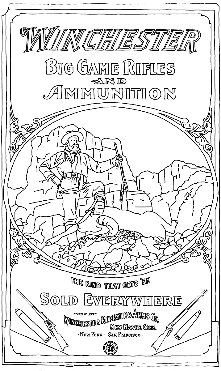 Cody Firearms Museum coloring book page, 1904 Winchester poster. 1988.8.2900