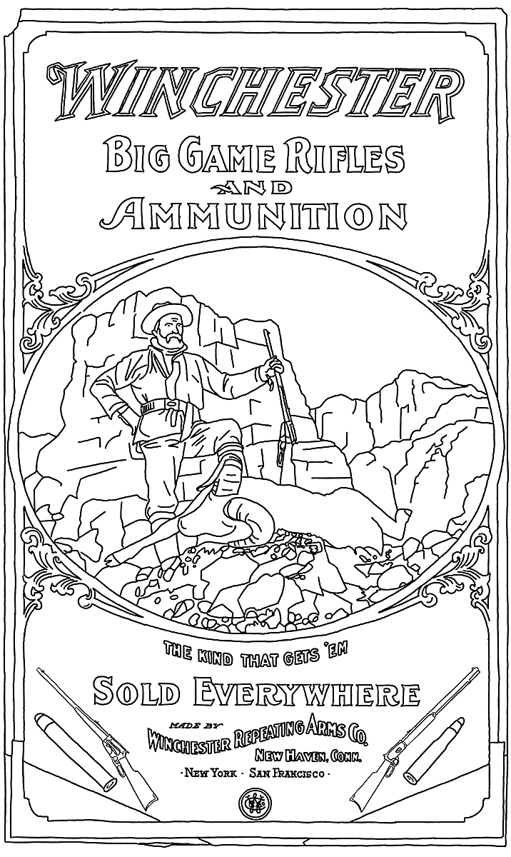Cody Firearms Museum coloring book page, 1904 Winchester poster. 1988.8.2900