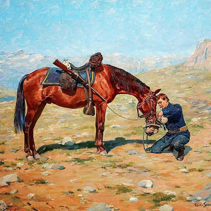 The Last Drop by Charles Schreyvogel (detail). Public domain