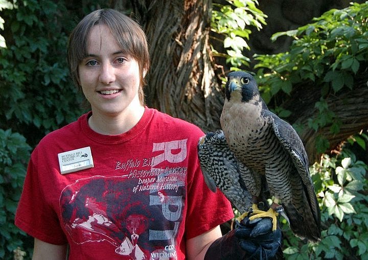 Sarah the intern and Hayabusa posing together.
