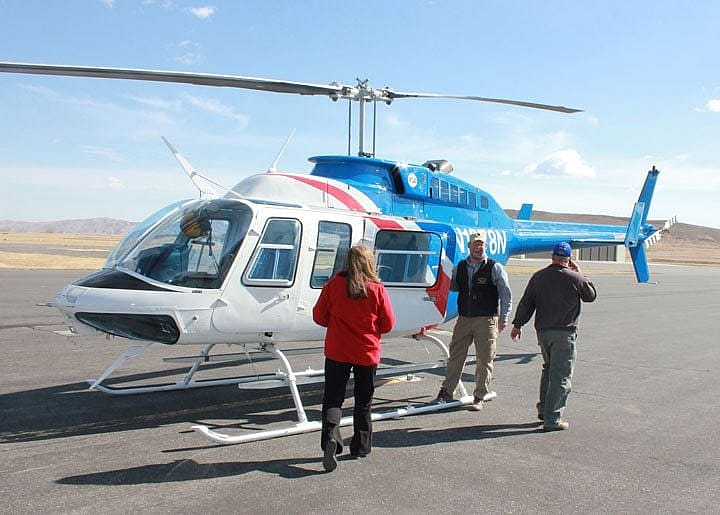 About to board a helicopter for an early April nest survey flight.