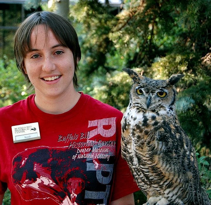Teasdale the owl with Sarah the intern at the Draper Natural History Museum