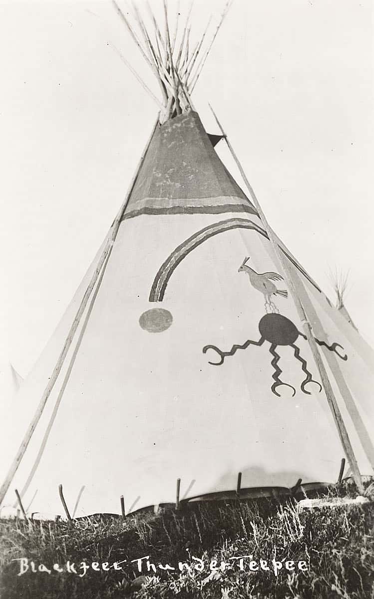 Blood Indian tipi in encampment, ca. 1915-1925. MS 320 Paul Dyck Plains Indian Buffalo Culture Collection. P.320.145
