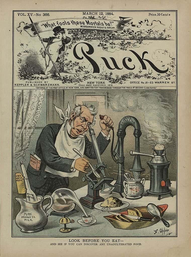 "Look before you eat," is the admonition in March 12, 1884, "and see if you can discover any unadulterated food," an issue not far removed from today’s trend toward organic food. LC-DIG-ppmsca-28300.