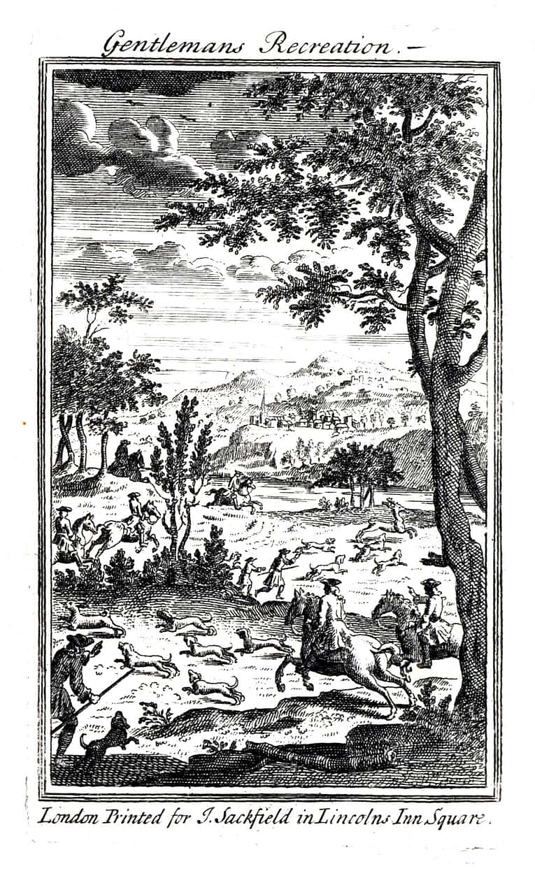 SK.25.C8.1721.001 - rare book - Illustrated Page from"The Gentleman's Recreation" by Nicholas Cox. The Gentleman's Recreation by Nicholas Cox. 1721 - rare book
