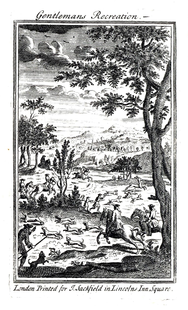 SK.25.C8.1721.001 - rare book - Illustrated Page from"The Gentleman's Recreation" by Nicholas Cox. The Gentleman's Recreation by Nicholas Cox. 1721 - rare book