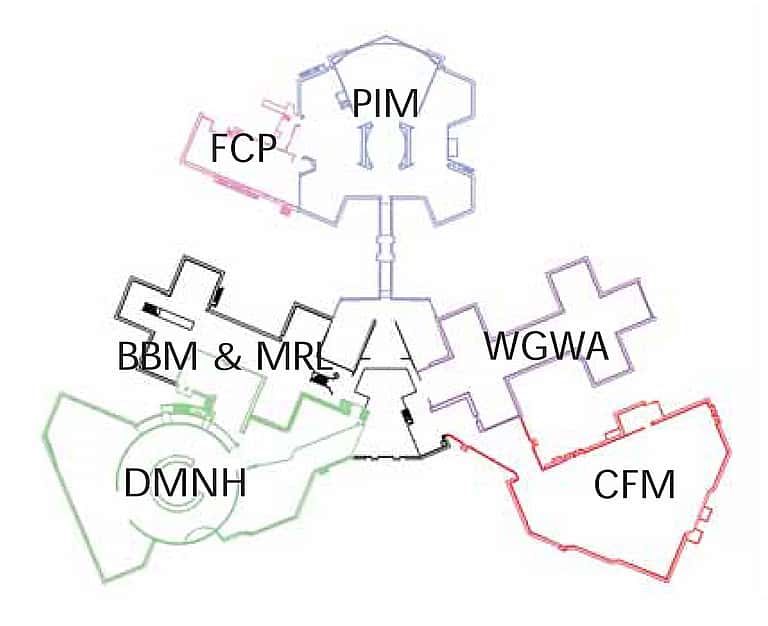This diagram shows the various additions to the Center through the years.