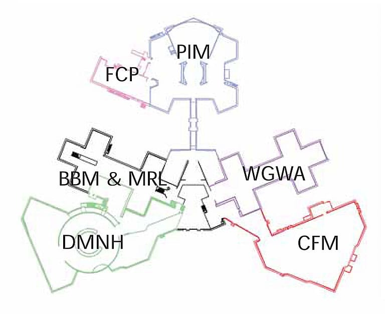 This diagram shows the various additions to the Center through the years.