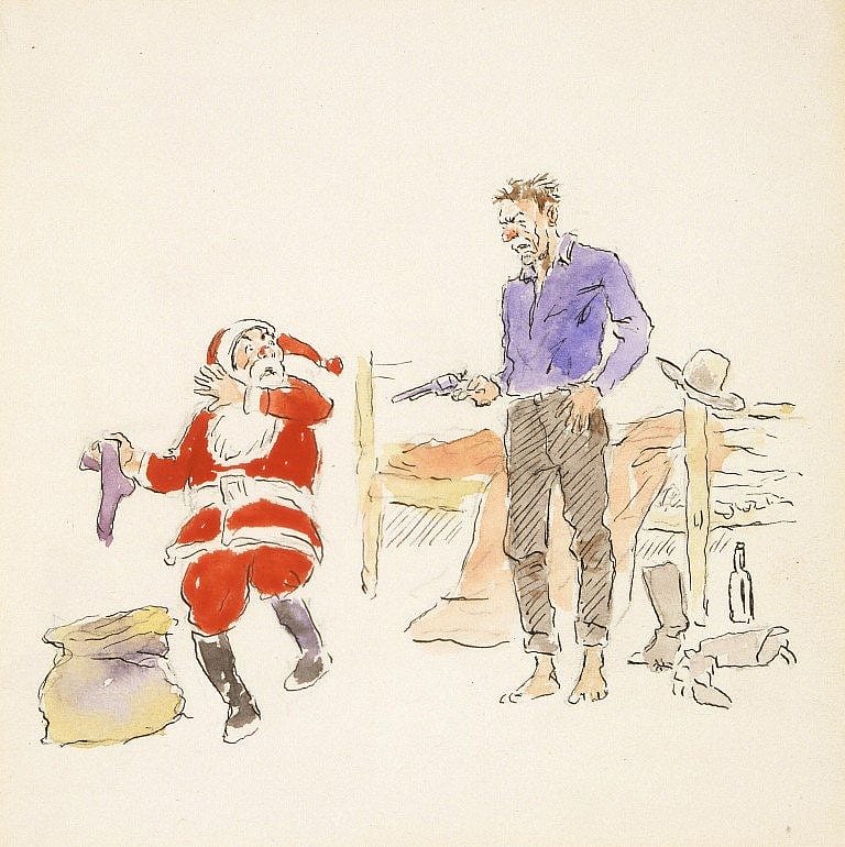 Charles M. Russell. Christmas card (Santa and cowboy). 1910-1913, watercolor on paper. 29.73.2