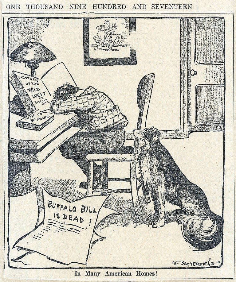 In scrapbooks everywhere, this cartoon mourns the death of Buffalo Bill.