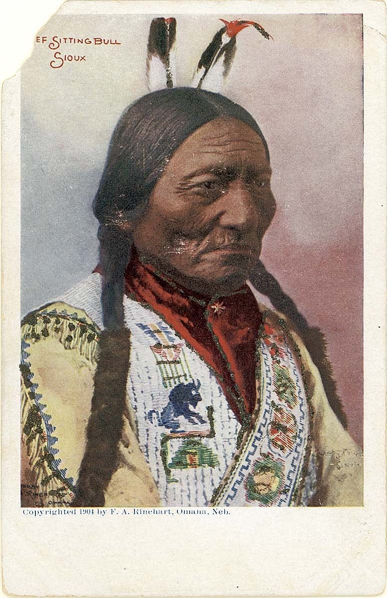 Sitting Bull, ca. 1887; colorized postcard, 1904. MS 71 Vincent Mercaldo Collection, McCracken Research Library. P.71.968