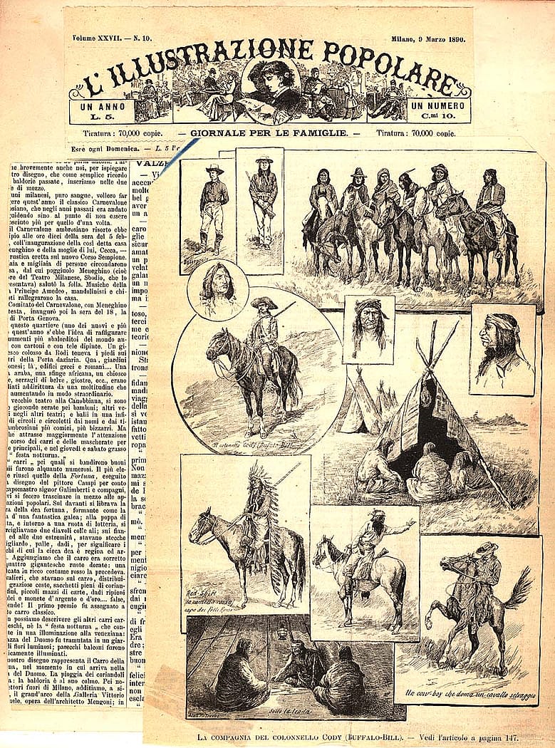 A Buffalo Bill's Wild West scrapbook containing newspaper clippings and illustrations of the show in Rome, Italy, 1890. MS 6 William F. Cody Collection, McCracken Research Library. MS6.3777.094b