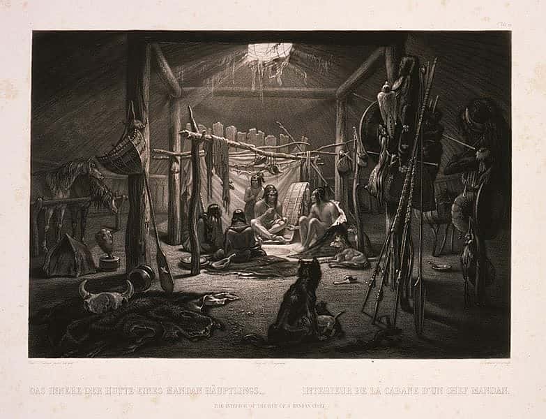 Karl Bodmer's "The interior of the Hut of a Mandan Chief." 21.69.19