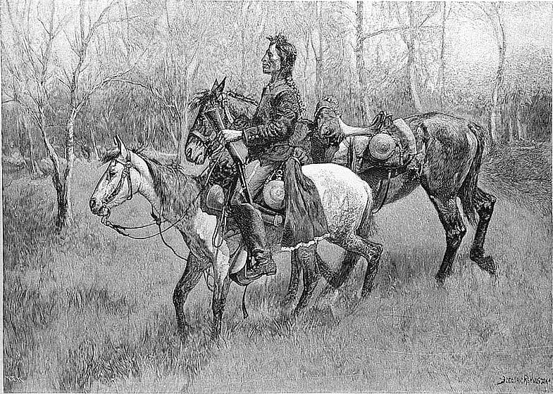Figure 12. Indian Scout with Lost Troop Horse, 1890 copyright photograph from the Collection of the Library of Congress. (CR# 01153b)