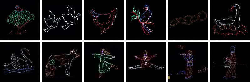 Christmas lights representing the new gift given each day.