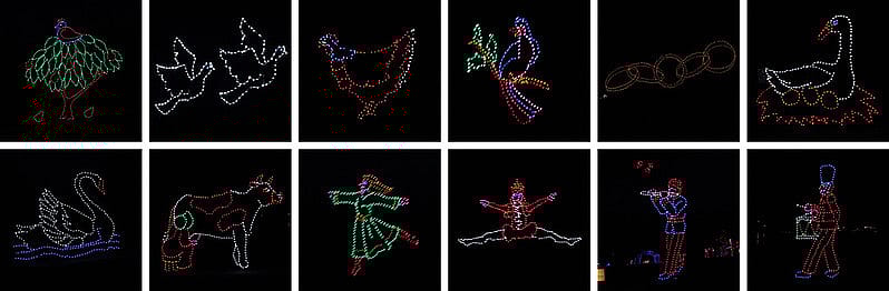 Christmas lights representing the new gift given each day.