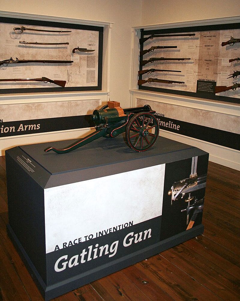 Gatling gun patent model has center stage in reopened "Journeying West" exhibit.